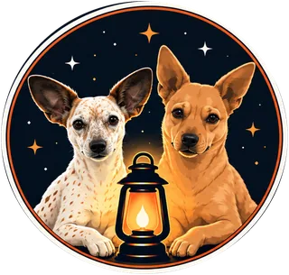 Lantern Dog logo: two dogs with a lantern glowing between them